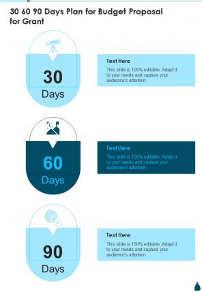 30 60 90 Days Plan For Budget Proposal For Grant One Pager Sample Example Document