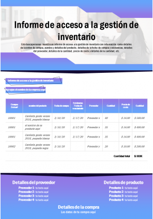 Gestión de inventario acceso informe presentación informe infografía ppt documento pdf