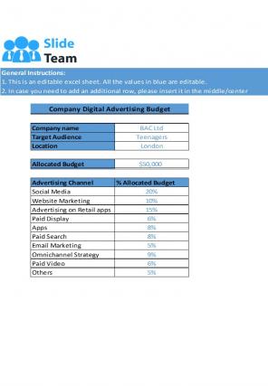 Advertising Budget Excel Spreadsheet Worksheet Xlcsv XL Bundle Adaptable Downloadable