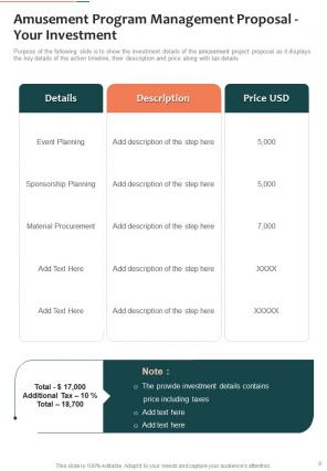 Amusement program management proposal sample document report doc pdf ppt