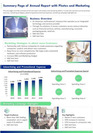 Annual report with photos and marketing details pdf doc ppt document report template