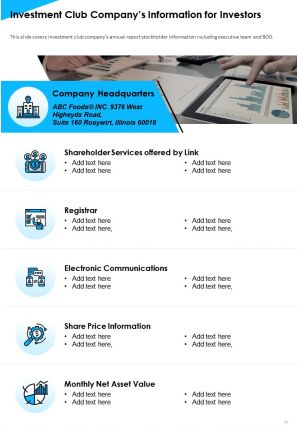 Annual Reports For Investment Clubs Pdf Doc Ppt Document Report Template