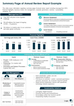 Annual review report for firm pdf doc ppt document report template