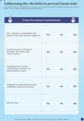 Anti Fraud Playbook Addressing The Checklist To Prevent One Pager Sample Example Document