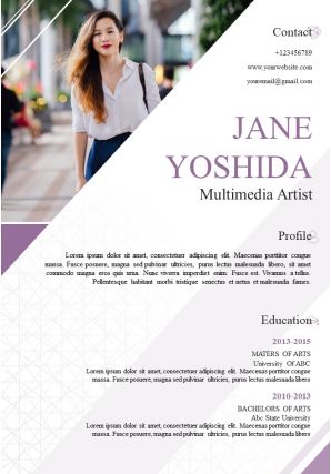 Beautiful resume template multimedia artist cv a4 size