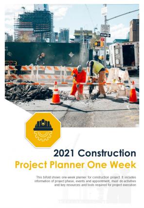 Bi fold 2021 construction project planner one week document report pdf ppt template one pager