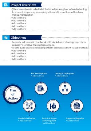 Bi fold blockchain theme proposal for distributed ledger document report pdf ppt template