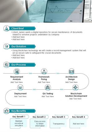 Bi fold blockchain theme proposal for records management document report pdf ppt template