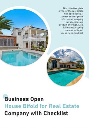 Bi fold business open house for real estate company with checklist document report pdf ppt template