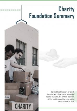 Bi fold charity foundation summary document report pdf ppt template