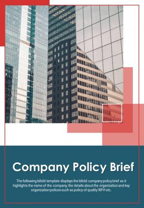 Bi fold company policy brief document report pdf ppt template one pager