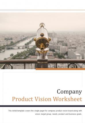 Bi fold company product vision worksheet document report pdf ppt template one pager