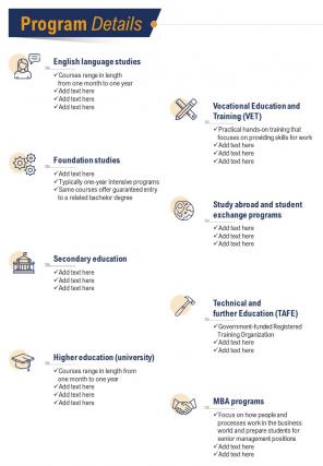 Bi fold education training programs summary document report pdf ppt template