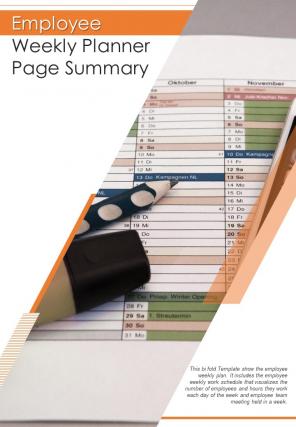 Bi fold employee weekly planner page summary document report pdf ppt template