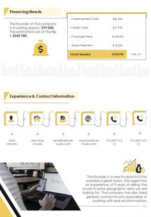 Bi fold flip investment summary for investors document report pdf ppt template