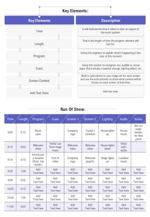 Bi fold production sheet for a show document report pdf ppt template