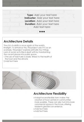 Bi fold project architecture design work samples document report pdf ppt template