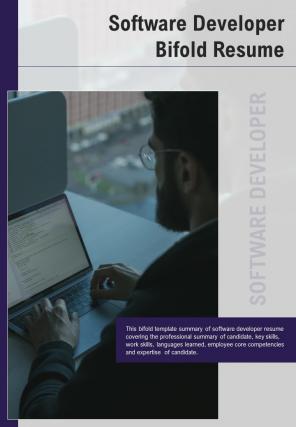 Bi fold software developer resume document report pdf ppt template