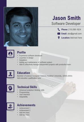 Bi fold software developer resume document report pdf ppt template