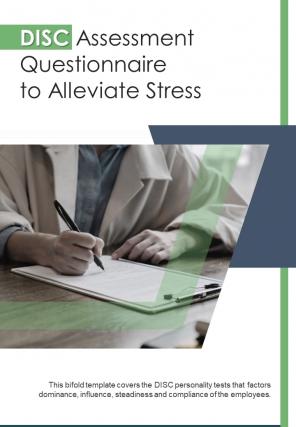 Bifold disc assessment questionnaire to alleviate stress pdf ppt template one pager