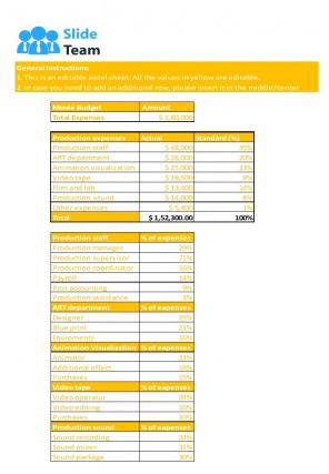 Big Movie Budget Excel Spreadsheet Worksheet Xlcsv XL Bundle V