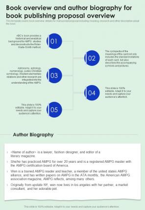 Book Overview And Author Biography Book Publishing One Pager Sample Example Document