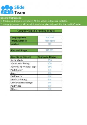 Branding Budget Excel Spreadsheet Worksheet Xlcsv XL Bundle V Adaptable Appealing