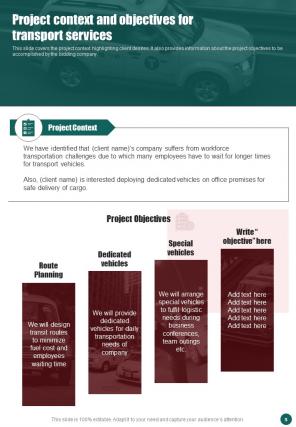 Business Proposal For Transport Company Report Sample Example Document Unique Impressive