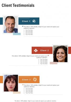 Client Testimonials Commercial Proposal One Pager Sample Example Document
