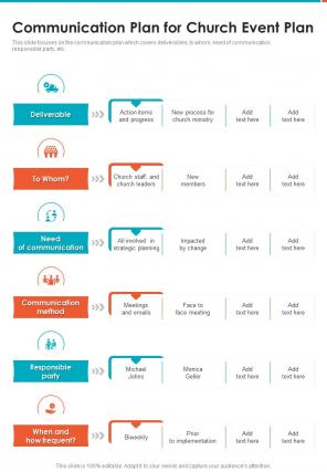 Communication Plan For Church Event Plan One Pager Sample Example Document