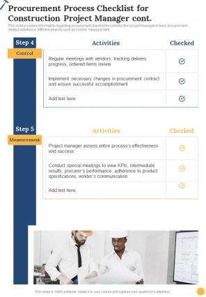 Construction Procurement Process Checklist For Construction Cont One Pager Sample Example Document