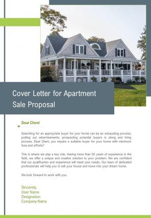 Cover Letter For Apartment Sale Proposal One Pager Sample Example Document