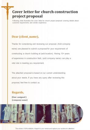 Cover Letter For Church Construction Project Proposal One Pager Sample Example Document