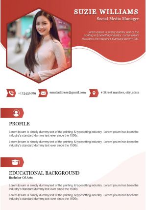 Creative resume design layout for marketing professionals social media manager