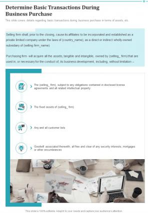 Determine Basic Transactions During Business Purchase One Pager Sample Example Document