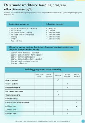 Determine Workforce Training Program Training Playbook One Pager Sample Example Document