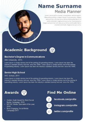 Digital marketer resume template media planner cv a4 download