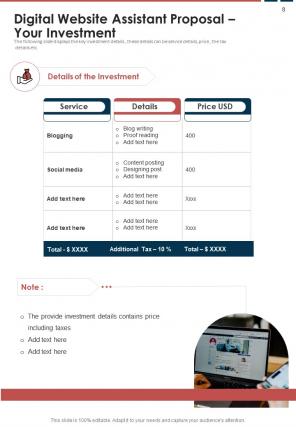 Digital website assistant proposal sample document report doc pdf ppt