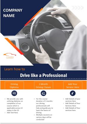 Driving school promotion two page brochure template