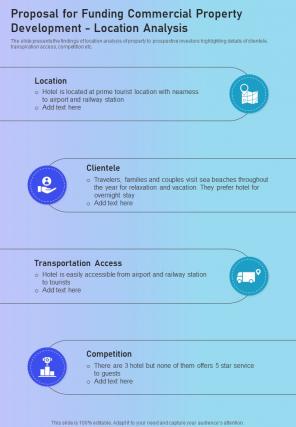 Funding Commercial Property Development Location Analysis One Pager Sample Example Document