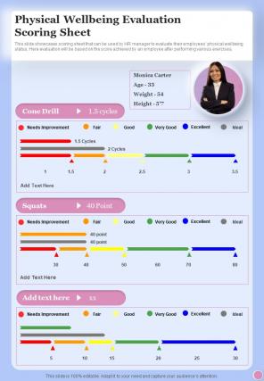 Health And Fitness Playbook Physical Wellbeing Evaluation Scoring One Pager Sample Example Document