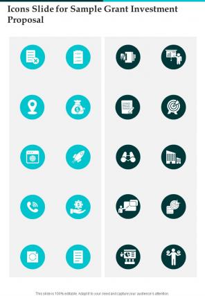 Icons Slide For Sample Grant Investment Proposal One Pager Sample Example Document