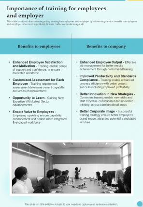 Importance Of Training For Employees Training Playbook Template One Pager Sample Example Document