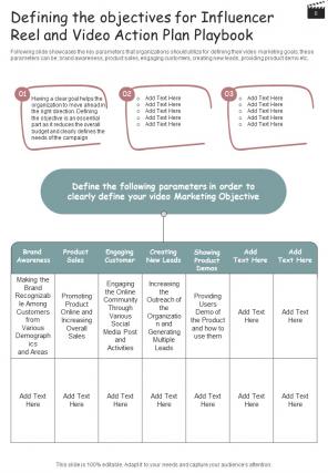 Influencer Reel And Video Action Plan Playbook Report Sample Example Document