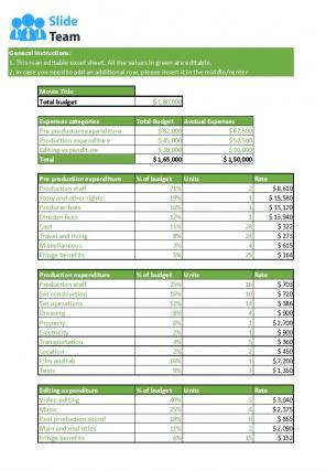 Low Budget Movie Excel Spreadsheet Worksheet Xlcsv XL Bundle V Best Slides