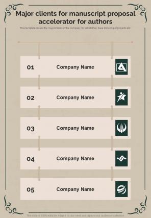 Major Clients For Manuscript Proposal Accelerator For Authors One Pager Sample Example Document