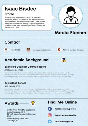 Media planner resume and cv template fully editable