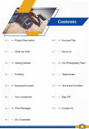 One pager corporate photography proposal template