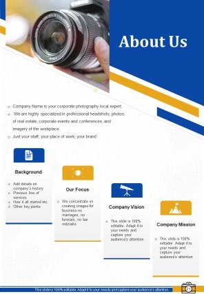 One pager corporate photography proposal template