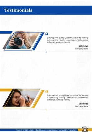 One pager corporate photography proposal template